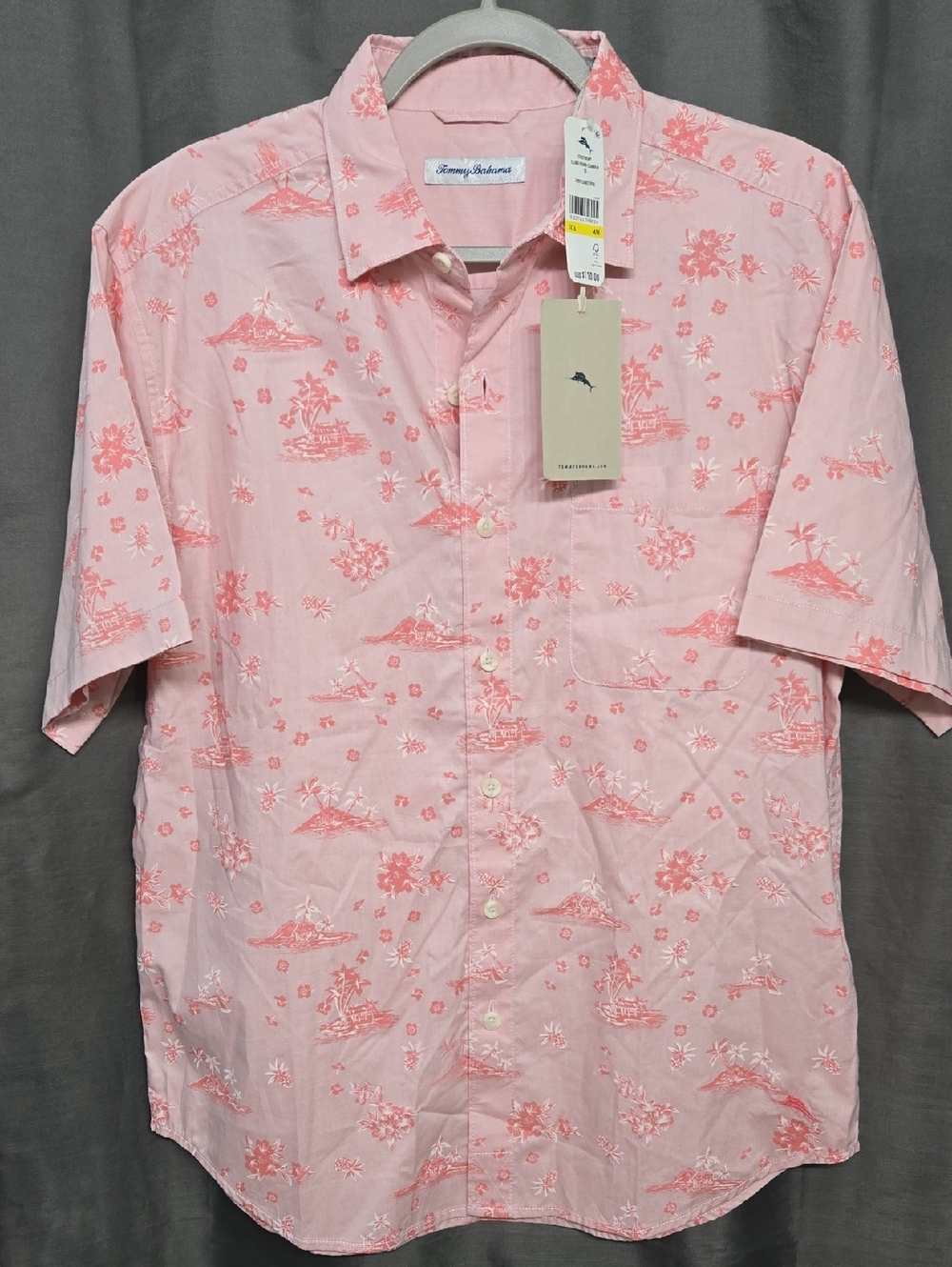 $110 Retail MEN'S Tommy Bahama Pink Short-Sleeve Button-Down Shirt